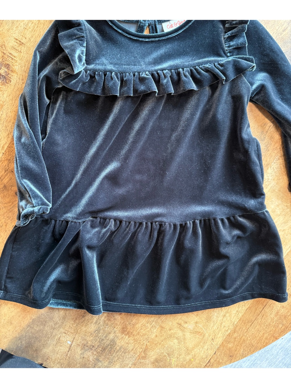 Cat & Jack Black Velvet Ruffle Long-Sleeve Blouse